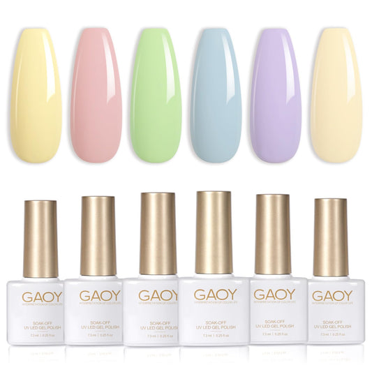 GAOY Pastel Pink Blue Gel Nail Polish Set, 6 Colors Green Yellow Nude Spring Soak Off UV Light Cure Gel Polish Kit for Salon and Nail Art DIY at Home