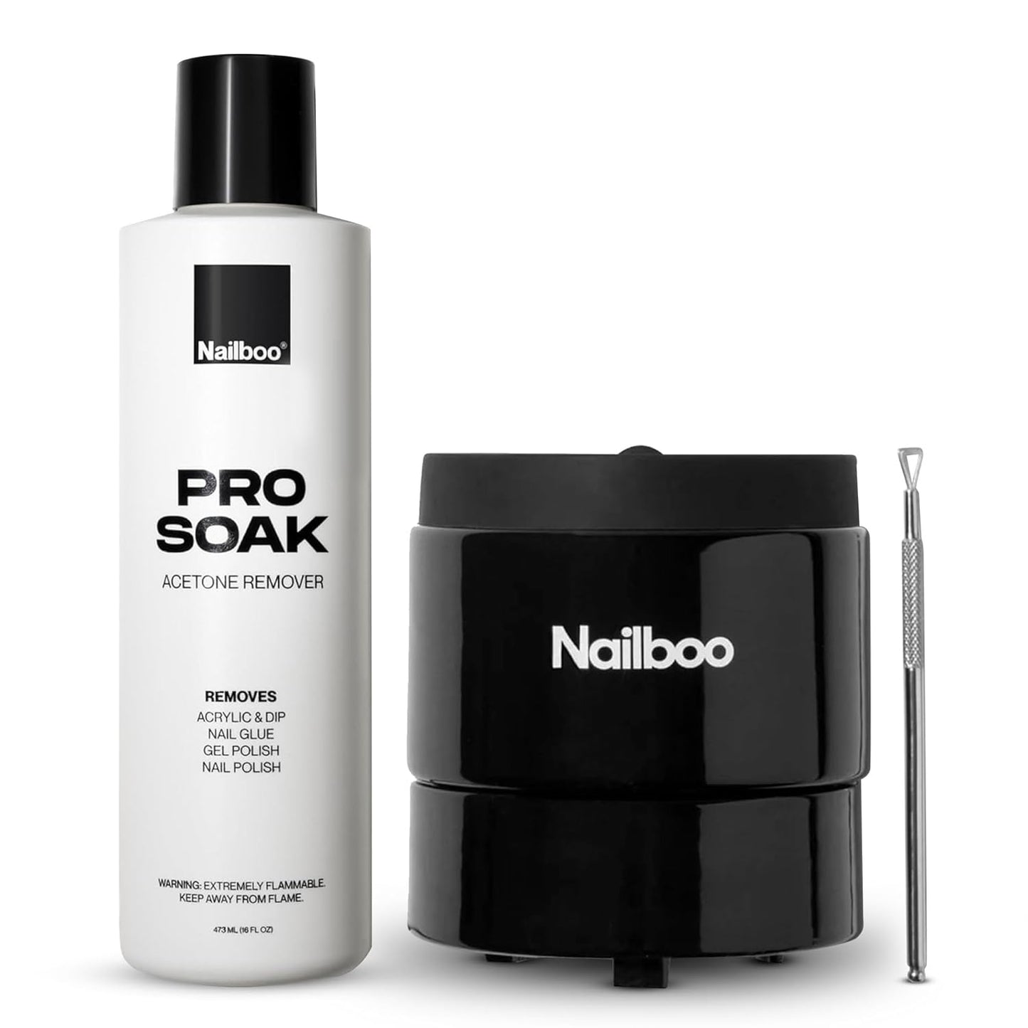 Nailboo Acetone Nail Polish Remover & Heated Soak Off Bowl Kit – Pure Acetone 16fl oz & Electric Nail Removal System for Dip Powder, Gel Polish, Acrylic & Press Ons
