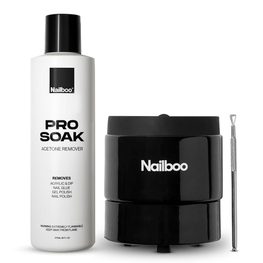 Nailboo Acetone Nail Polish Remover & Heated Soak Off Bowl Kit – Pure Acetone 16fl oz & Electric Nail Removal System for Dip Powder, Gel Polish, Acrylic & Press Ons