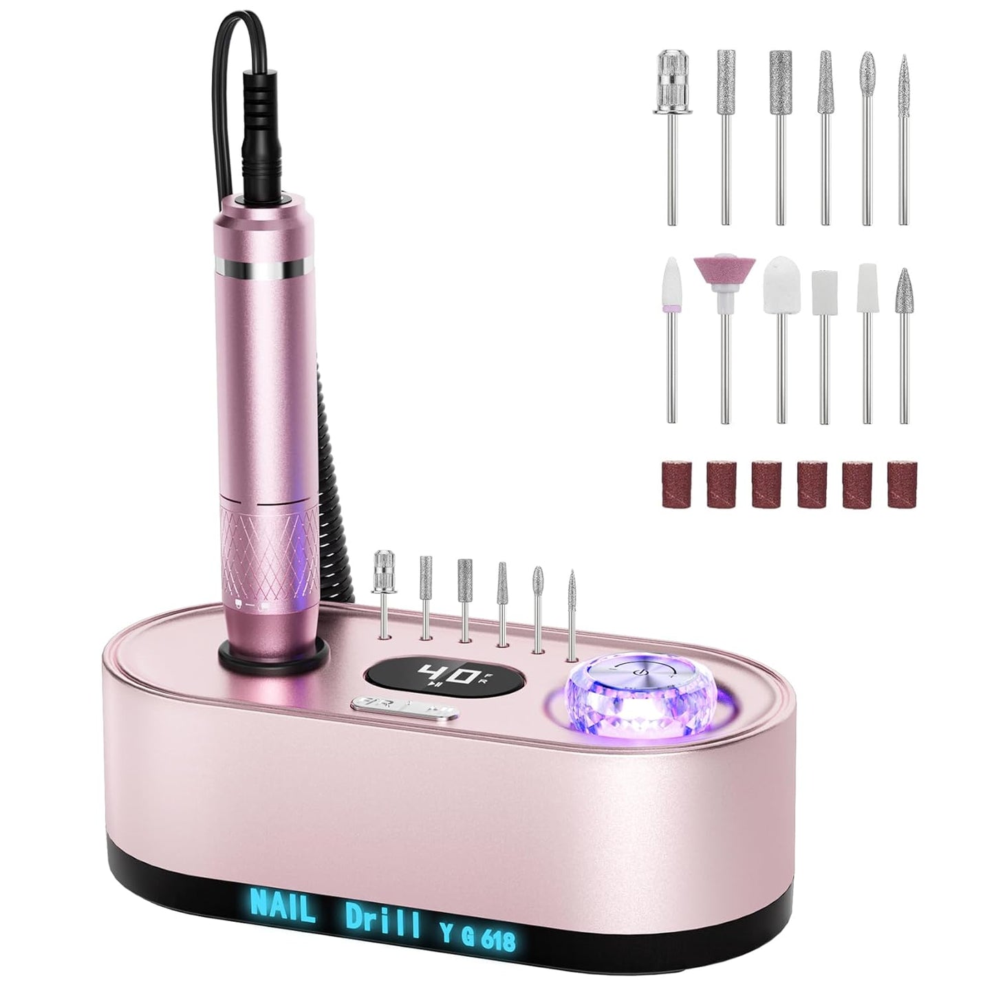 40000RPM Electric Nail File Drill Professional Kit, Drill Machine with LCD Display, Manicure Pedicure Polishing Acrylic Gel Nail Grinder for Salon, Home Use