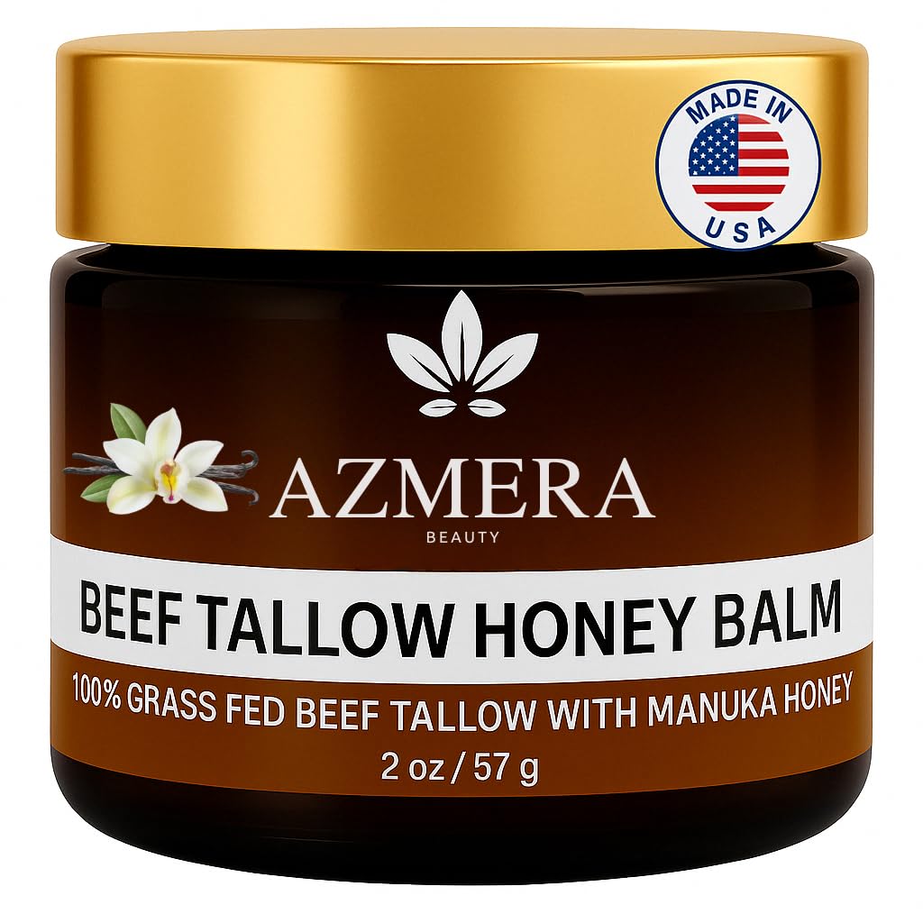 100% Grass-Fed Beef Tallow Balm, Manuka Honey MGO263+, Organic Beeswax & Olive Oil, Beef Tallow for skin,Handmade Moisturizer for Dry Skin, Eczema Relief, & Healing Skin(2oz, Vanilla)