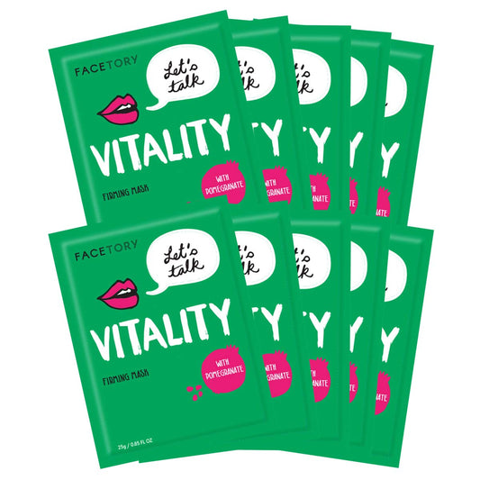 FACETORY K Beauty Face Mask Skin Care - LET'S TALK VITALITY FIRMING Sheet Mask with Pomegranate & Shea Butter | Firming Mask with Antioxidants, Plump & Hydrate (10 Pack)