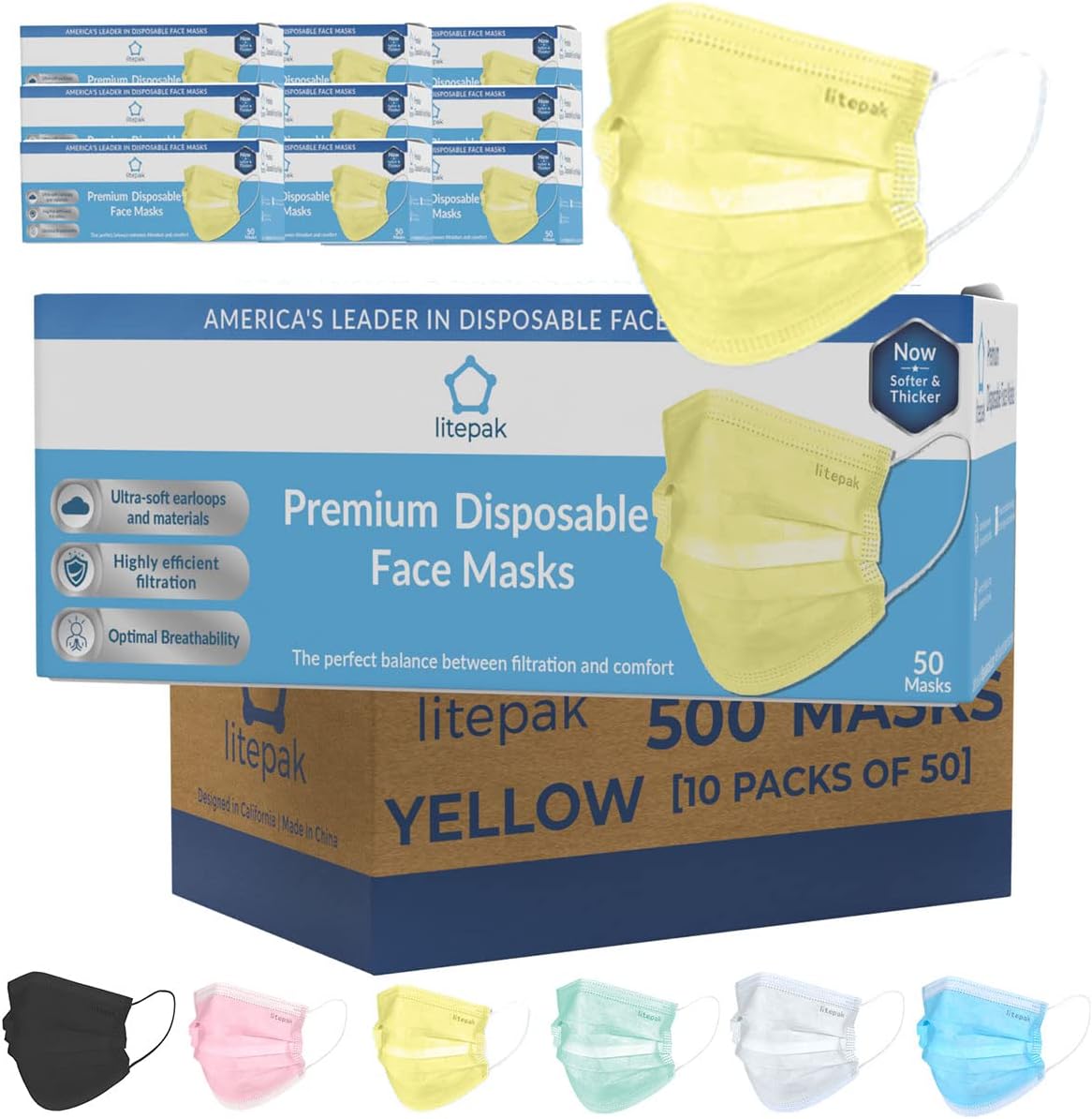 Litepak 500pcs Premium Disposable Face Mask SOFT 3ply Nose Wire