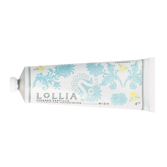 LOLLIA Wish Handcreme, 4 oz, Sugar Cane, Vanilla Bean, & Jasmine Scented Hand Cream for Women, Moisturizing Lotion for Dry Hands, Quick Absorbing Shea Butter & Cocoa Butter, Luxury Purse Essentials