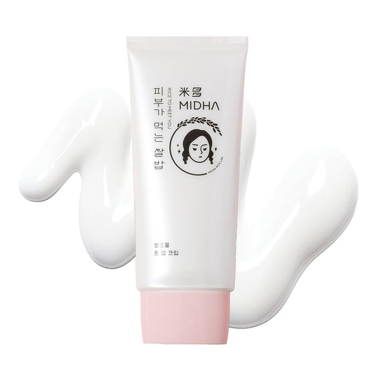 MIDHA Rice Tone Up Cream, 1.69fl.oz/50ml, Even Skin Tone, Hydrating, Sheer, Natural Tone-Up, No Makeup Natural Tone, Ideal makeup Primer, Base skip Tone up, Non-Sticky Finish, Vegan