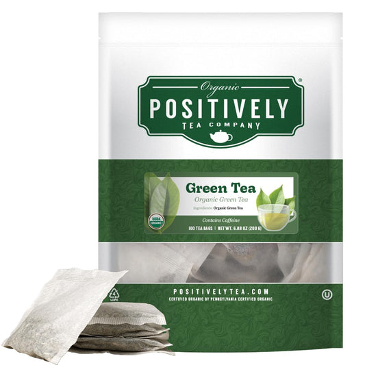 Organic Positively Tea Company, Green Tea Bags, 100 Count, Eco-Friendly Tea Bags, Non-GMO