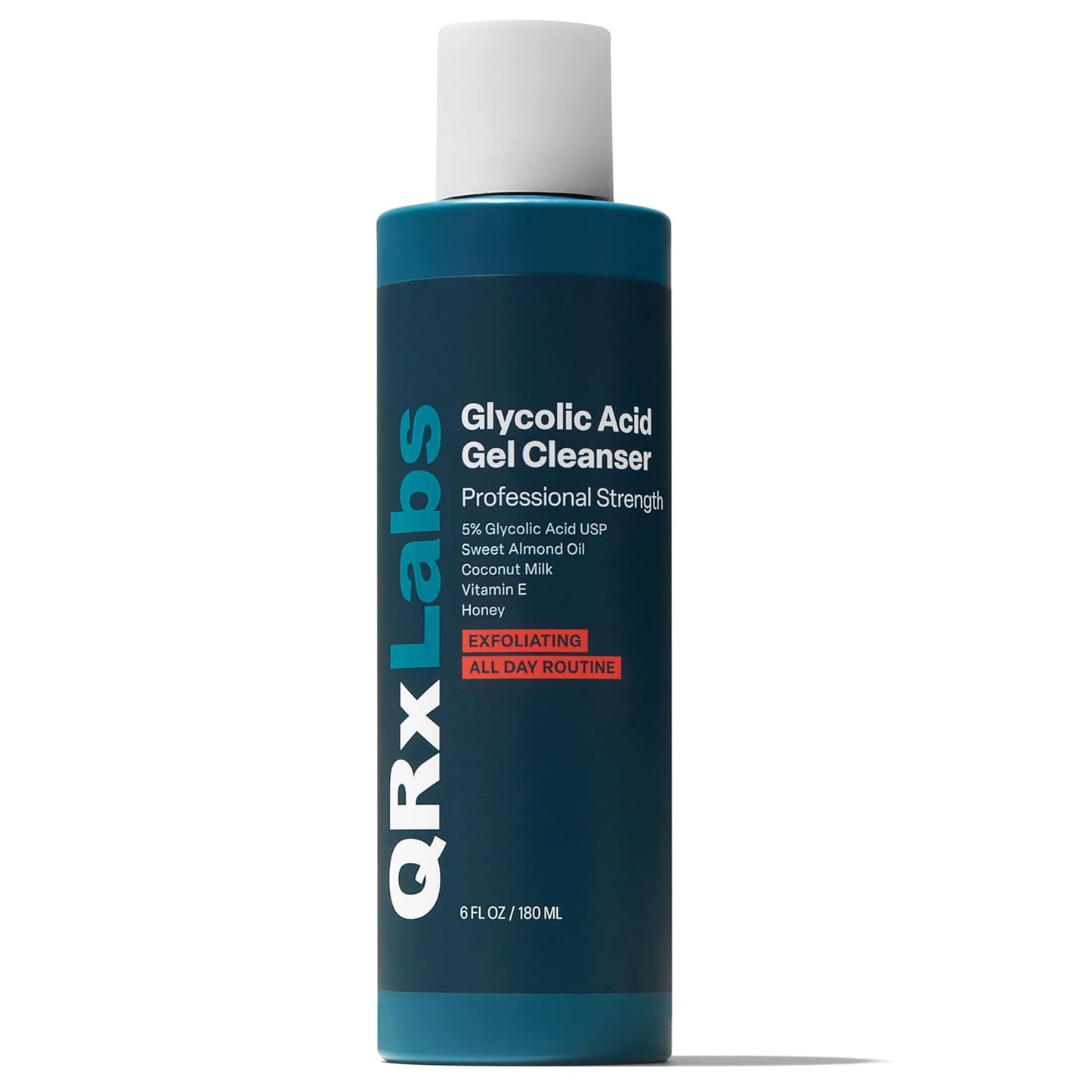 QRxLabs Glycolic Acid Face Wash Gel Cleanser - 6 fl oz - Exfoliating Facial Cleanser & Ingrown Hair Treatment for Blemish-Prone Skin