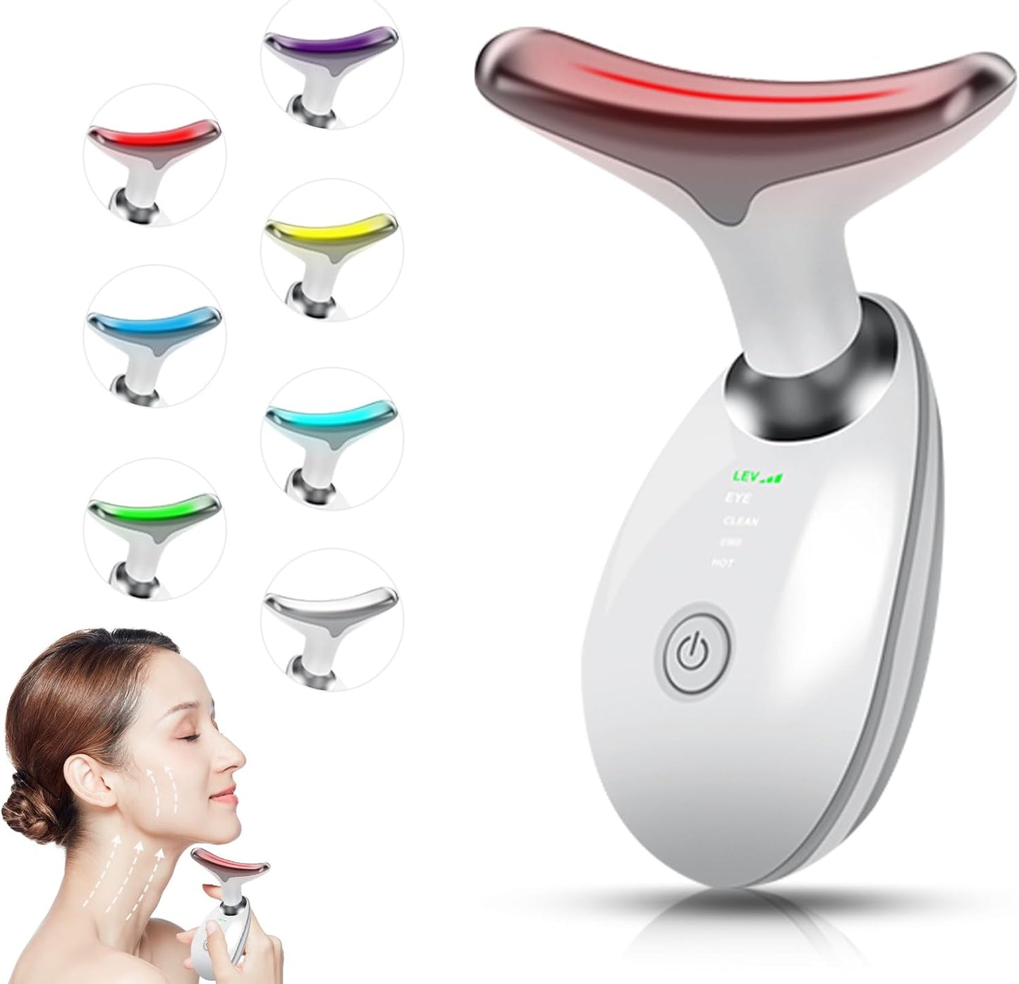 Face Beauty Device, Multifunctional Facial Massager, 7 Color Portable Face Massager Tool for Skin Care, Glossy White