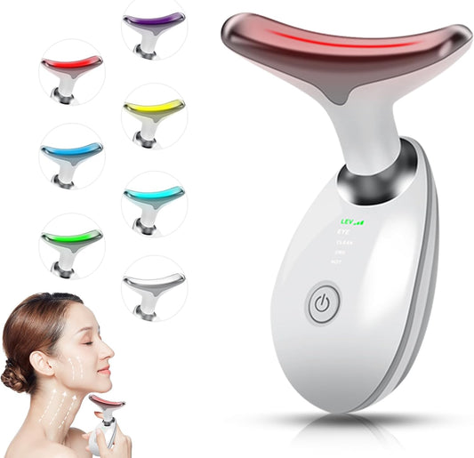 Face Beauty Device, Multifunctional Facial Massager, 7 Color Portable Face Massager Tool for Skin Care, Glossy White