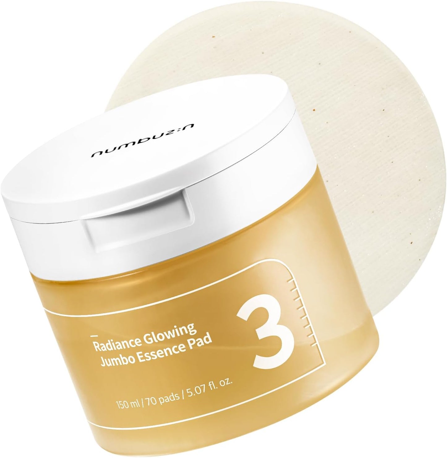 numbuzin No.3 Toner Pads | Radiance Glowing Jumbo Essence Pad | Clear Glass Skin, Texture Care | Biodegradable Vegan, Fermented Ingredients, Niacinamide | 70 Pads/5.07 fl. oz.
