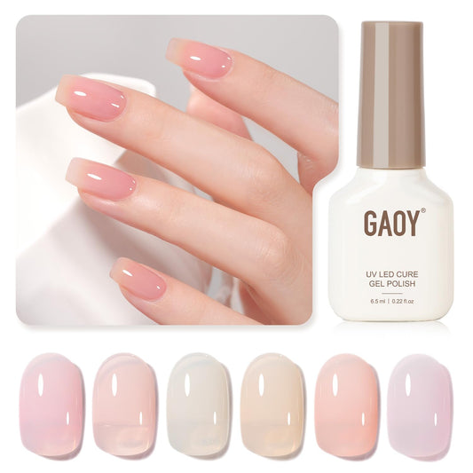 GAOY Jelly Gel Nail Polish Set of 6 Colors Pink White Nude Sheer Gel Polish Kit for Salon Manicure and Nail Art DIY at Home