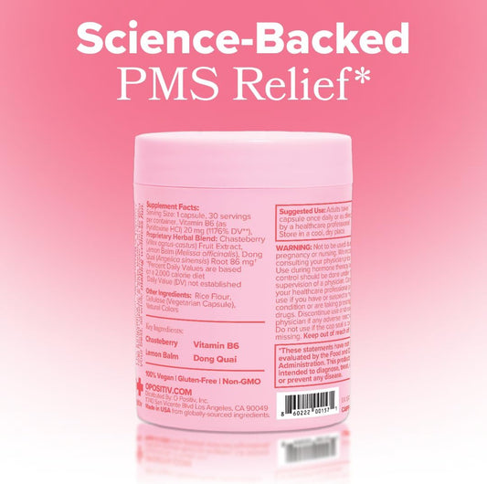 O Positiv FLO PMS Vitamins for Women, 30 Servings (Pack of 3) - Proactive PMS Relief - Targets Hormonal Breakouts, Bloating, Cramps, & Mood Swings with Chasteberry, Vitamin B6, & Lemon Balm