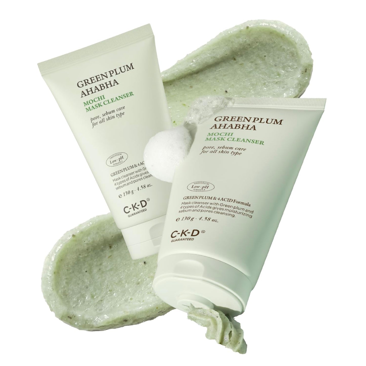 CKD Green Plum AHA·BHA Clay Mask Cleanser - All in One, Korean Face Wash + Makeup Remover + Gentle Scrub with Controls Sebum, Tightens Pores, Removes Blackheads. All Skin Types. 4.58 oz