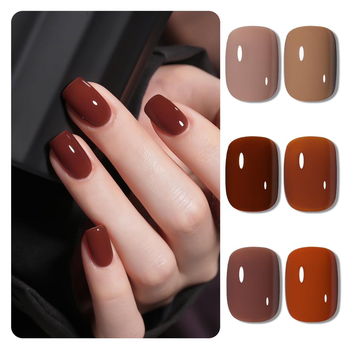 GAOY Hot Fudge Jelly Gel Nail Polish of 6 Transparent Nude Brown Orange Pumpkin Colors Sheer Gel Polish Kit for Salon Manicure and Nail Art DIY at Home