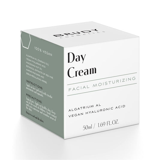 COSMETICS - Moisturising Face Cream with Hyaluronic Acid and DHA. Anti-Wrinkle Day Cream, Combats Skin Blemishes and Ageing. Natural, Vegan and Cruelty Free Cosmetics. 50 ml