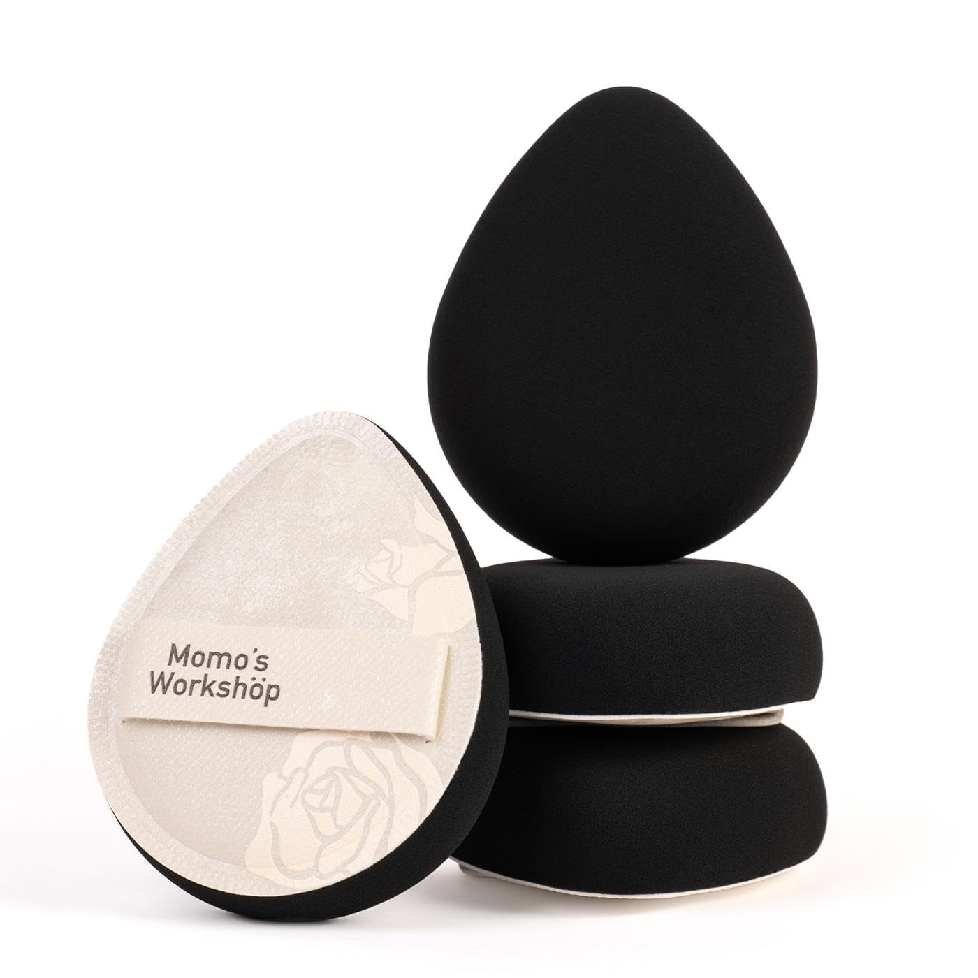 Satin White Egg Makeup Sponge,Firm Bounce Rubycell,Cushion Sponge with Wide PU Leather for Quick-Dry/Full Coverage Foundations, Cosmetic Puff,2pcs Beauty Puffs&Storage Case