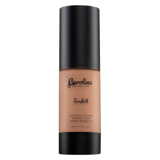 Carolina Cosmetics - Plant-Based Foundation in Seashell Shade - Hydrating, Pore-Minimizing & Buildable Coverage - Vegan, Non-GMO, Gluten-Free, Paraben-Free- Sun Protection - 1Fl Oz