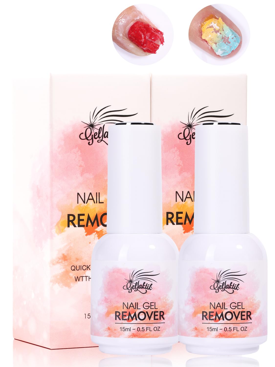 Gel Nail Polish Remover, 2 Pack × 15ml acetone-free Formula Remove Gel Polish for Nails, Quick & Easy Remove in 3-5 Minutes, NO Need Soaking or Foil Wrapping for Nails
