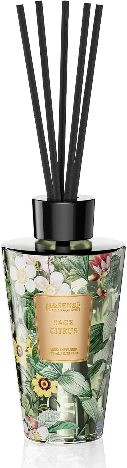 M&SENSE Sage Citrus Reed Diffuser Set - 8.79fl oz Home Fragrance Non-Toxic Essential Oil Diffuser with Sticks, Air Freshner Gifts with Long Lasting Fragrance