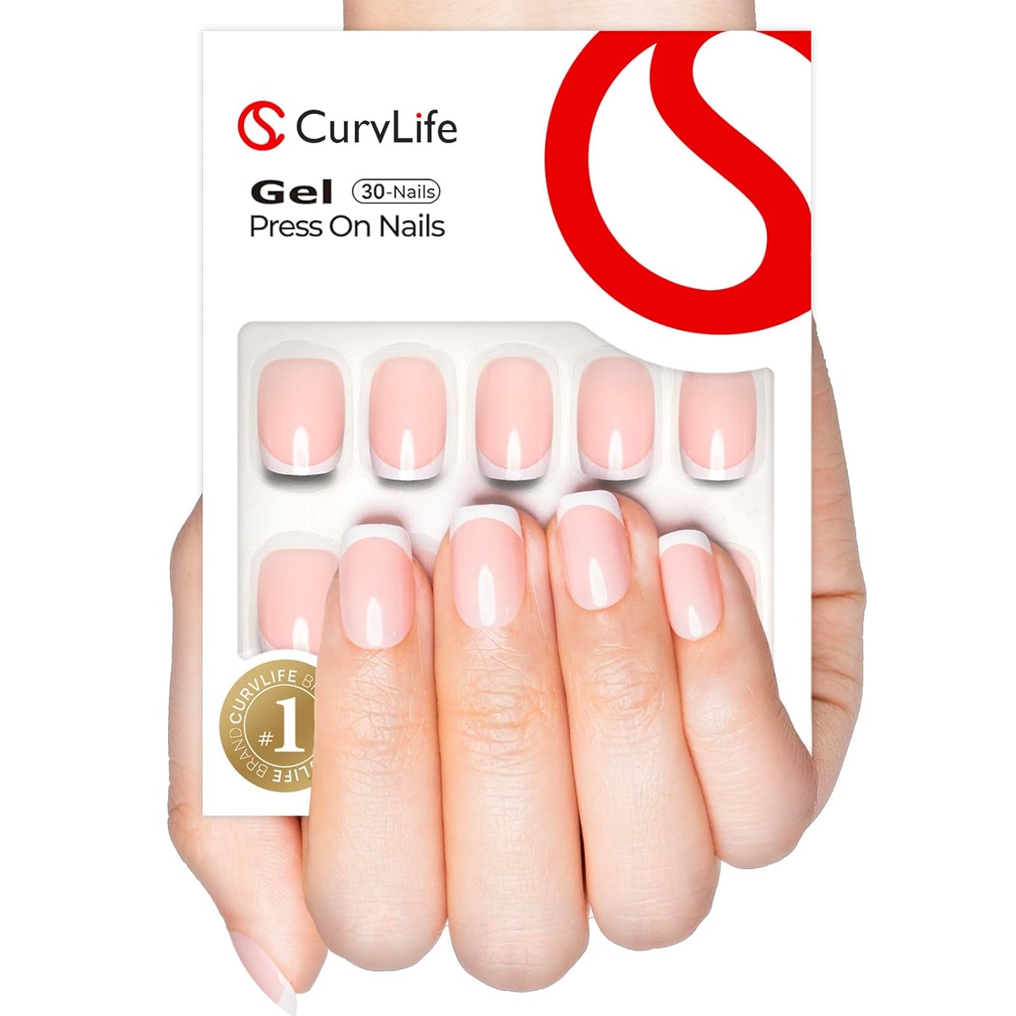 Curvlife Soft Gel Nails with French Press on Nails Design Full Cover False Nails for Women Reusable Nail Kit with Nail Glue Adhesive Tabs Nail File