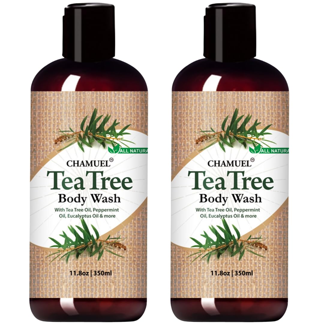 Chamuel Tea Tree Body Wash - Made With Natural Ingredients To Fights Itchy Skin, Body Odor, Athlete's Foot, Jock Itch & Toenails Issues - Organic Scented - Men & Women (11.8oz) 2-Pack