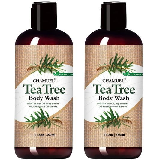 Chamuel Tea Tree Body Wash - Made With Natural Ingredients To Fights Itchy Skin, Body Odor, Athlete's Foot, Jock Itch & Toenails Issues - Organic Scented - Men & Women (11.8oz) 2-Pack