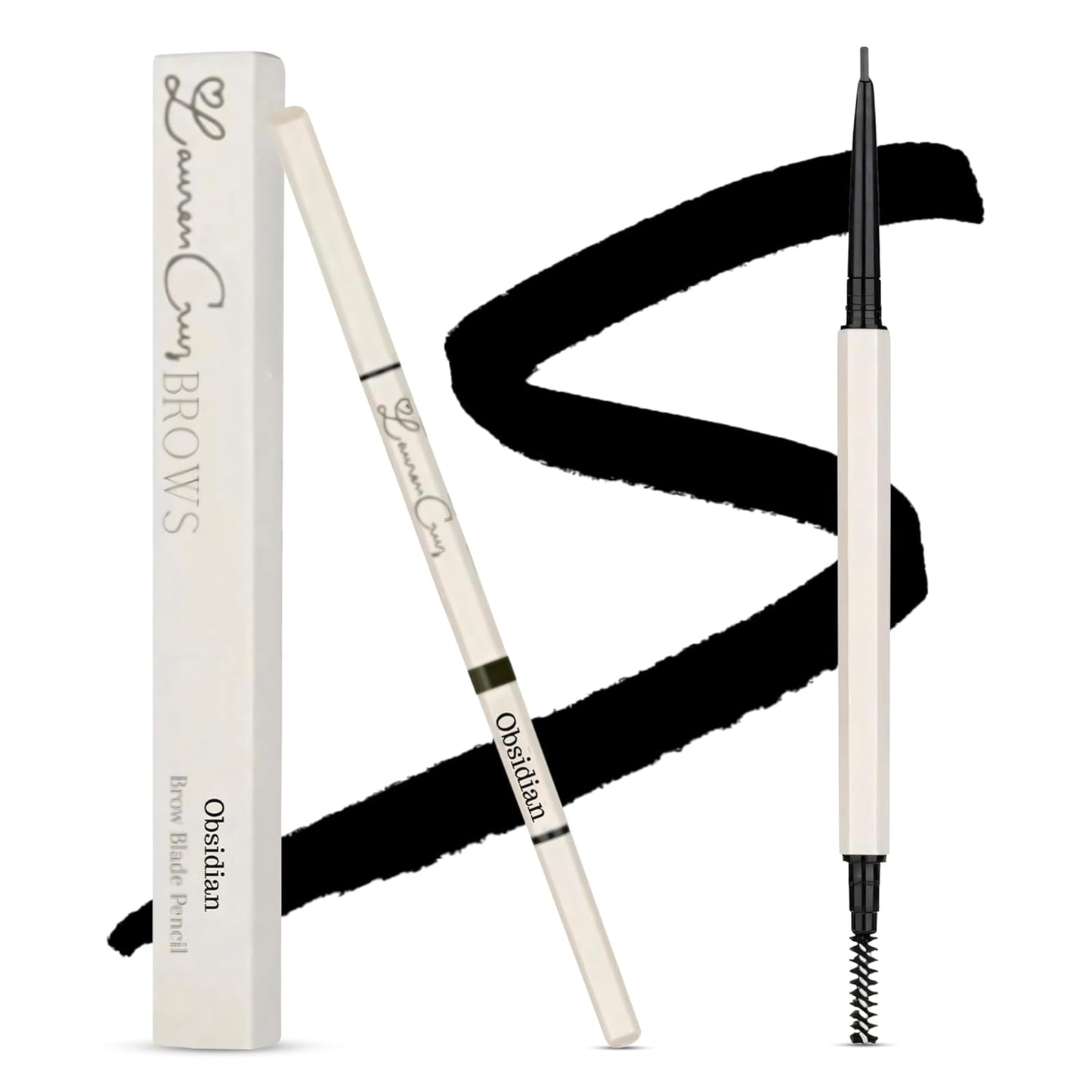 Eyebrow Pencil Make Up for Women - Long-lasting and Waterproof Eyebrow Pencil by Lauren Cruz - Dual-Ended Eyebrow Pen with Micro-tip and Spoolie -Fuller Look Brow Pencil - Obsidian