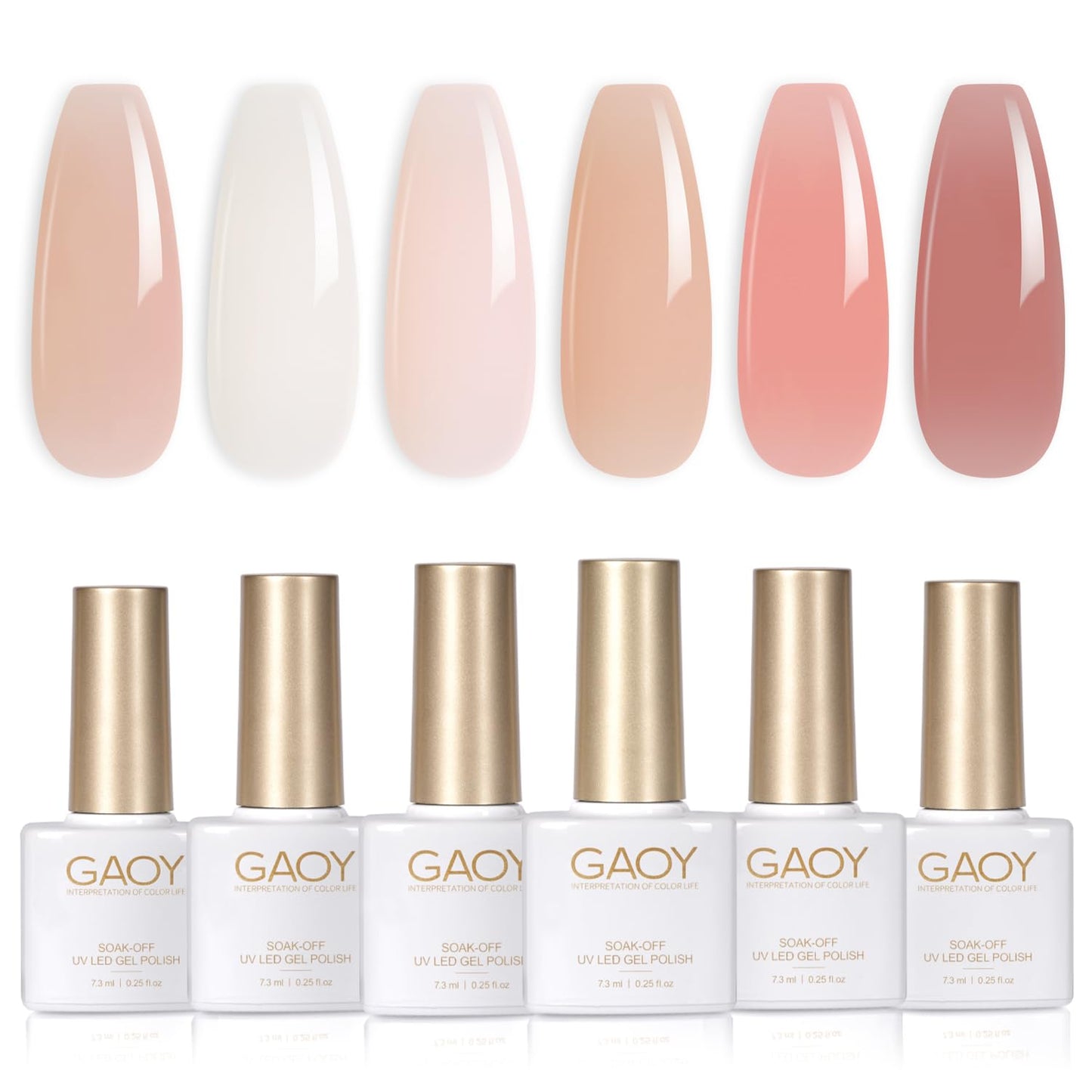 GAOY Milky Jelly Nude Gel Nail Polish Set, 6 Transparent Colors Sheer White Pink Soak Off UV Light Cure Gel Polish Kit for Salon and Nail Art DIY at Home