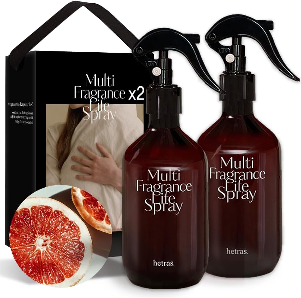 hetras Multi Fragrance Life Spray 10.14 fl oz x 2 Pack | Grapefruit Scent | Non-Aerosol Odor Freshener Room Mist for Room, Closet, Fabric | Infused with Essential Oils