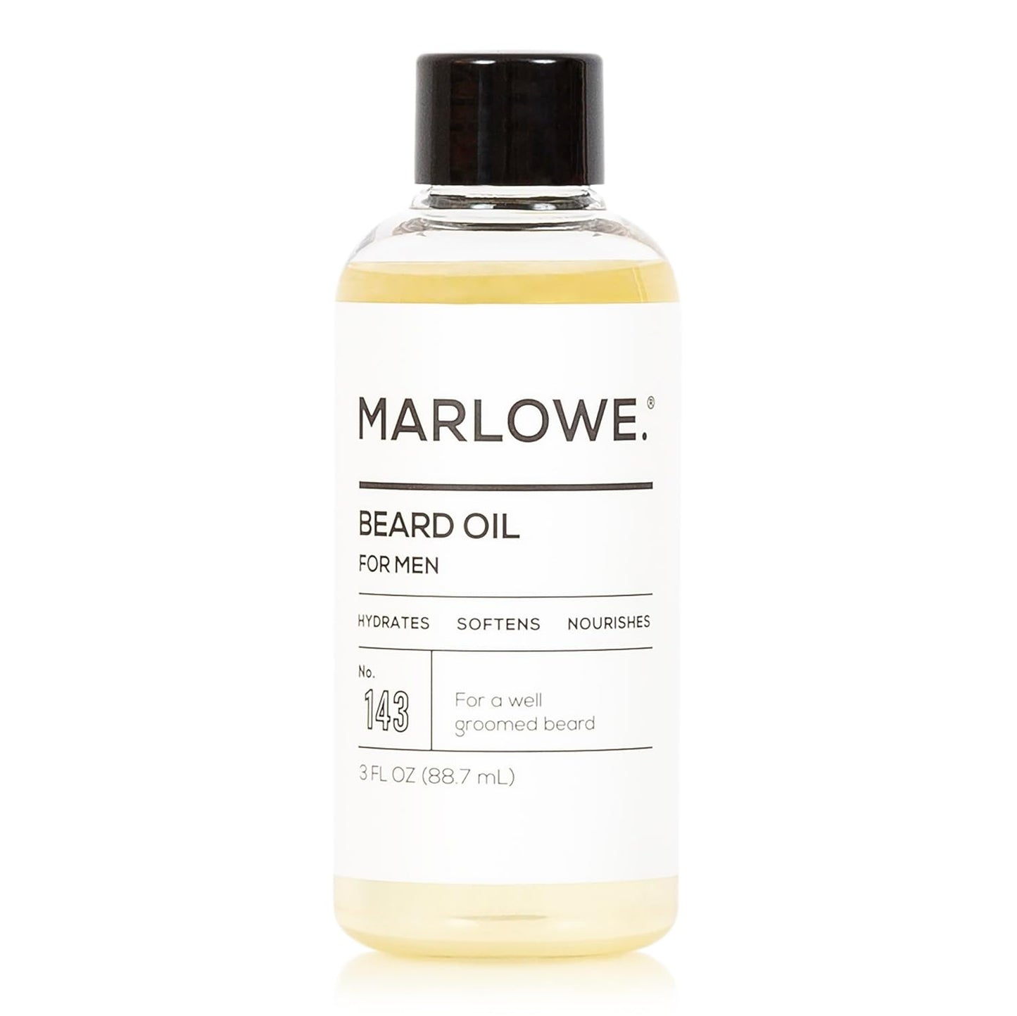 MARLOWE. No. 143 Beard Oil 3 oz, Conditioning Oil for Men, Softer & Fuller Beard Care, 100% Natural Softener with Sunflower & Safflower Oils, Conditions & Nourishes, Fragrance Free