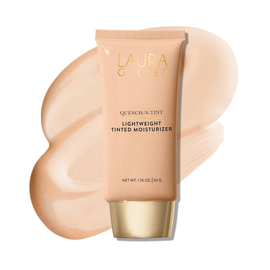 LAURA GELLER NEW YORK Quench-n-Tint Lightweight Tinted Moisturizer, Porcelain/Fair - Sheer to Light Buildable Coverage - Natural Glow Finish - Lightweight Formula - Hydratant Teinte