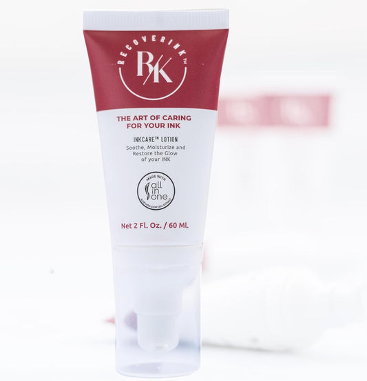 Tattoo Aftercare Lotion with Aloe Vera, 2oz, Hydrate + Heal + Highlight your ink - Recover Co, White