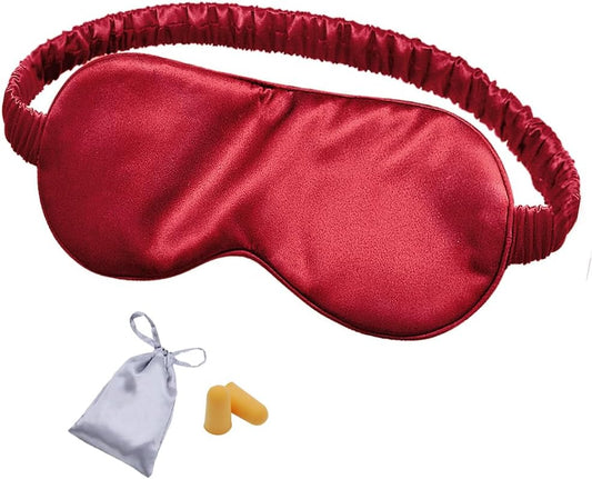 Silk Sleep Mask Eye Mask Blindfold with Double Layer Silk Filling and Elastic Strap for Full Night's Sleep, Travel and Nap, Soft Eye Cover Eyeshade with Luxury Bag and Ear Plugs by OLESILK (Burgundy)