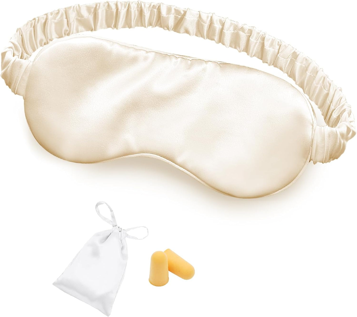 Silk Sleep Mask Eye Mask Blindfold with Double Layer Silk Filling and Elastic Strap for Full Night's Sleep, Travel and Nap, Soft Eye Cover Eyeshade with Luxury Bag and Ear Plugs (Champagne)