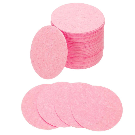 uxcell 50 Count Compressed Facial Sponges Round Face Cleansing Sponges Pads for Daily Skincare Routines at Home, Kitchen(Pink)