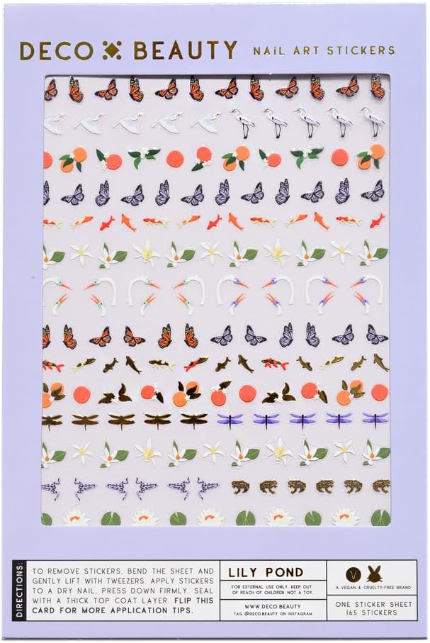 Deco Beauty Lily Pond Nail Stickers - Lightweight & Easy-to-Apply Nail Art with Cute & Trendy Designs - Durable & Long-Lasting Nail Stickers for Women, Ideal for DIY Manicures