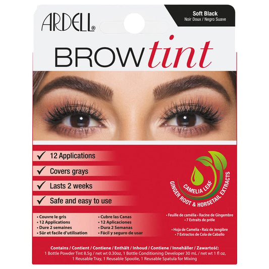 Ardell Brow Tint Soft Black, Longer-lasting Semi-permanent Brow Dye, with Natural Extracts, Complete Brow Tinting Kit, 1 pack