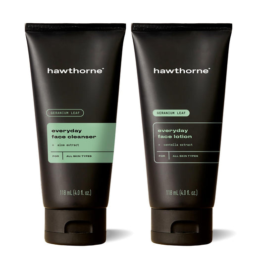 Hawthorne Everyday Men’s Skin Care Kit. Men’s Facial Care Kit with Face Wash Cleanser and Face Moisturizer Daily Face Routine For Men. Natural, Non-Toxic, Paraben Free, Phthalate Free. 4 Fl. Oz. Each.