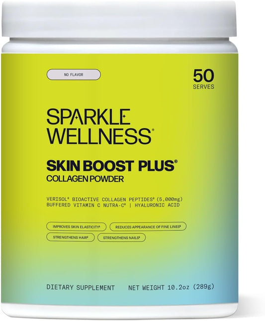 Sparkle Wellness VERISOL Bioactive Hydrolyzed Collagen Peptides | Collagen Powder Supplement with Vitamin C & Hyaluronic Acid for Hair, Skin, and Nail Health | Skin Boost Plus (No Flavor) [50-Serves]