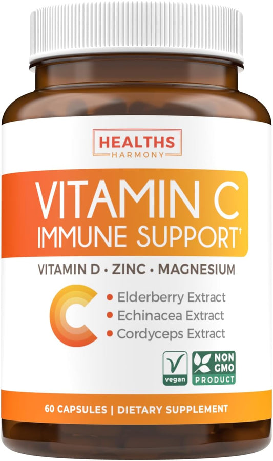 Vitamin C Immune Support Supplement - Immune Boost Blend with Elderberry Vitamin C and Zinc for Daily & Seasonal Support - Magnesium Zinc VIT C & D and Herbal Defense Complex (1 Month Supply)