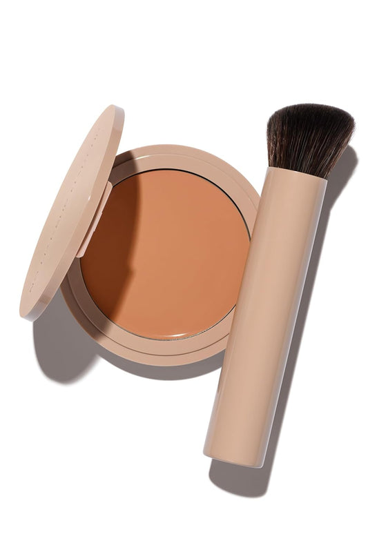 No Makeup Makeup Long-Lasting Lightweight Foundation & Brush Duo | Cruelty-Free, Fragrance-Free, Buildable, Transfer-Proof Makeup (Medium)