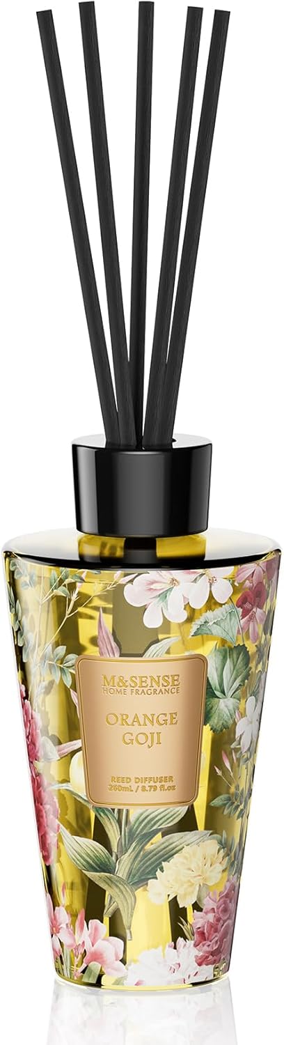 M&SENSE Orange Goji Reed Diffuser Set - 8.79fl oz Home Fragrance Non-Toxic Essential Oil Diffuser with Sticks, Air Freshner Gifts for Family Friends with Long Lasting Fragrance