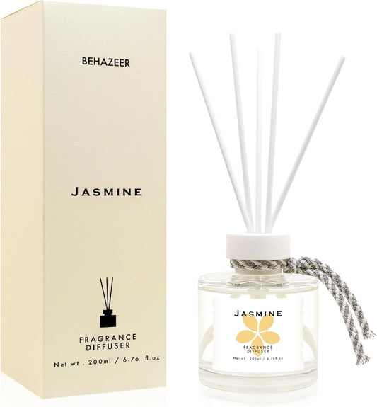Jasmine Reed Diffuser Set, 6.77OZ(200ML) Large Capacity Natural Non-Toxic Oil, Reed Diffusers Set for Home