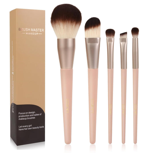 Professional Face Makeup & Foundation Brush Set 5Pcs, Premium Base Brush Kit For Face, Foundation Brush Blush Brush Blurring Angled Liner Crease Brush