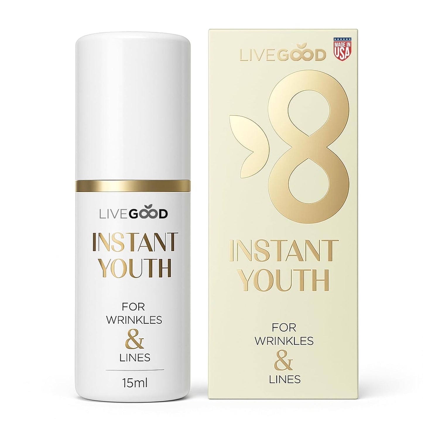 LIVEGOOD™ Instant Youth, Wrinkle Reducer – Rapid Action Eye Cream for Fine Lines, Puffiness & Under-Eye Bags, Lightweight Anti-Aging Formula, Smoother Appearance, 15ml Bottle