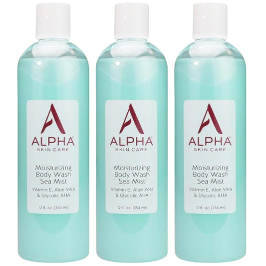 Alpha Skin Care Moisturizing Body Wash, Gentle Soap-Free Anti-Aging Formula, Glycolic AHA, Vitamin E & Aloe Vera, Conditions & Soothes, All Skin Types Hydroxy Acid, 12 Oz, Pack of 3