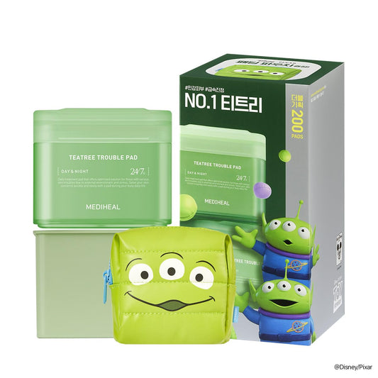 MEDIHEAL Teatree Trouble Toner Pads [Disney Pixar Edition] - Lactobacillus Sensitive Acne Prone Skin - Vegan Face Gauze, Full Size 100 + Refill 100 (200 Pads)