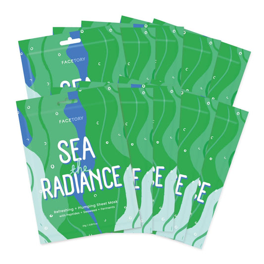 FACETORY K Beauty Face Mask Skin Care - SEA THE RADIANCE PLUMPING Sheet Mask with Peptides & Seaweed Extract | Hydrates, Firms, Rejuvenates (10 Pack)