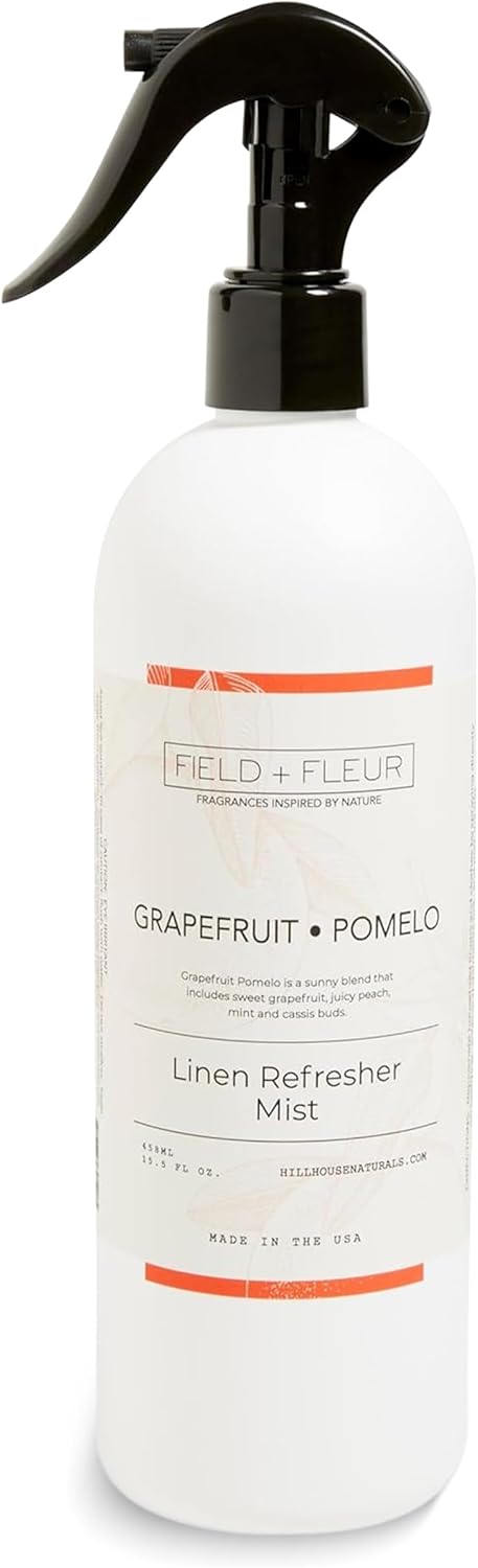 FIELD FLEUR Grapefruit Pomelo Linen & Room Spray 15.5 oz - Aromatic & Refreshing Bedding & Fabric Mist - Air Freshener for Clothes & Sofas - Notes of Grapefruit, Peach, Mint & Cassis - Made in USA