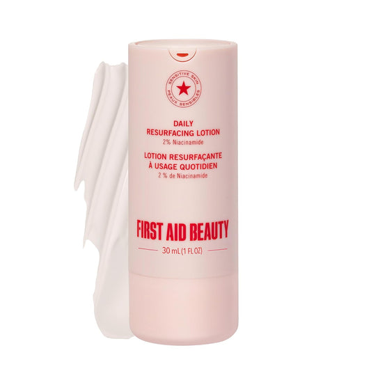 First Aid Beauty Lactic Acid Lotion for Acne-Prone Skin with 2% Niacinamide - Resurfacing Lotion Moisturizes & Visibly Diminishes Post-Acne Marks, (1.0 oz)